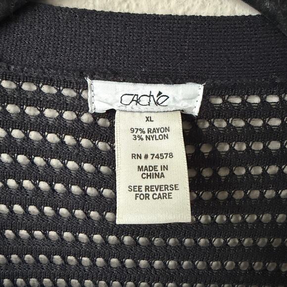 Cache Vintage Y2K Metallic Navy Open Knit Button Front Cardigan Size XL - Picture 6 of 7